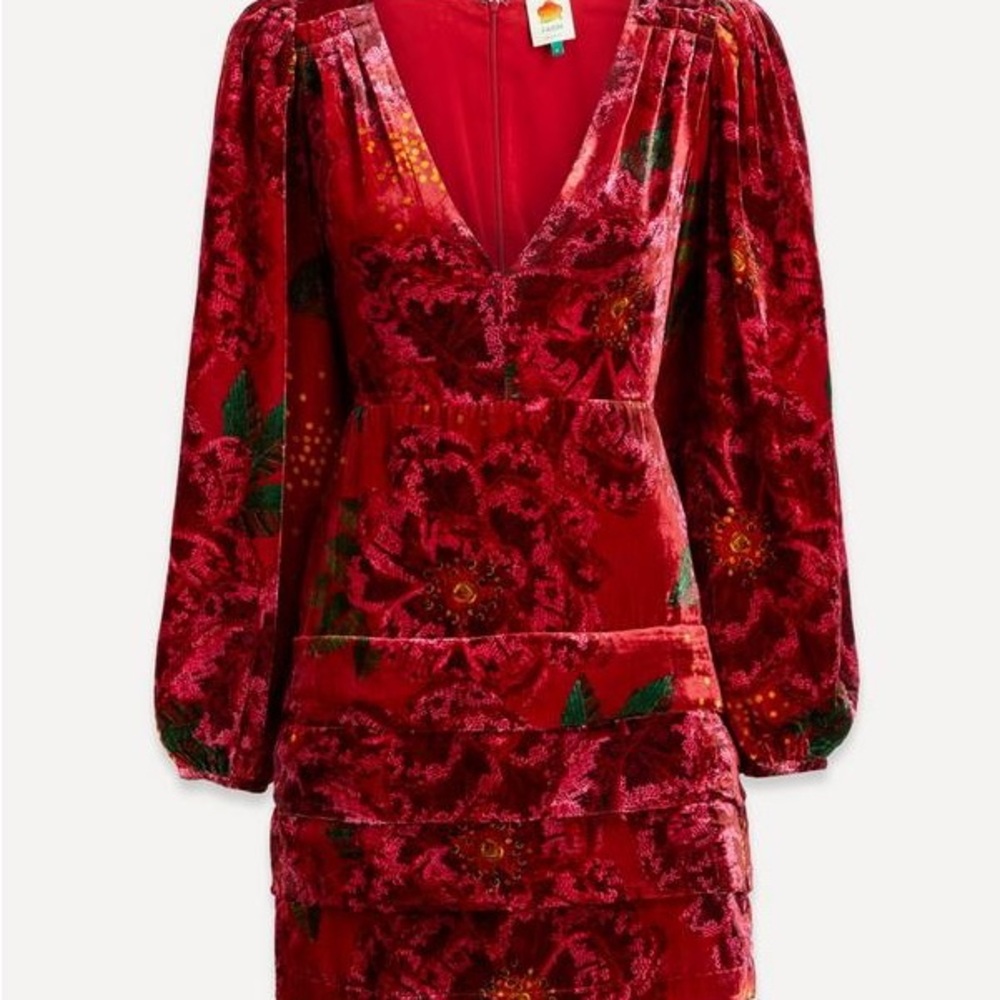 Farm Rio Red Shiny Flowers Mini Dress XS EUC
